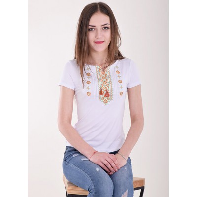 Embroidered t-shirt "Ornament" orange on white